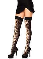 Thigh high stay-ups, opaque fabric, roses